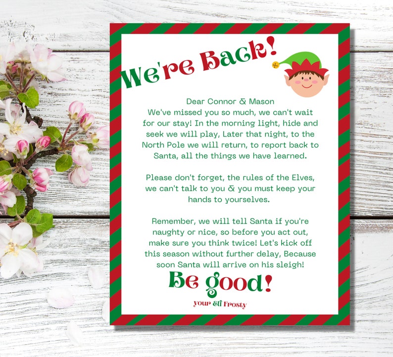 EDITABLE Elf Arrival Letter Elf Return Im Back, Were Back, Goodbye From