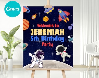 Outer Space Birthday Welcome Sign: Astronaut Party Decor (Digital Download),Canva template,Canva editable