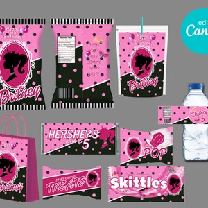 doll Party Pack printable, Favor Bag,chip bag, water bottle label, Video party, Digital Printable Design