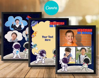 Outer Space Birthday Photo Collage Sign: Canva Template (Digital Download),