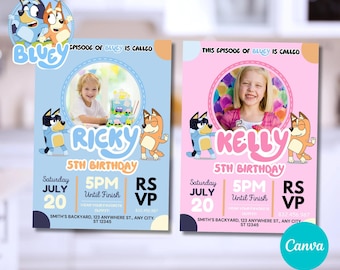 birthday Invitation, Digital, Printable, Editable, Canva Template
