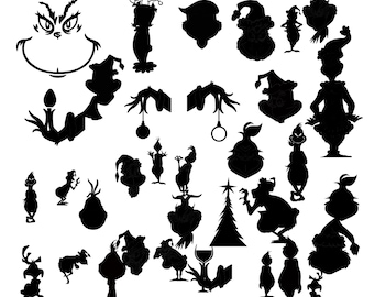 grinch silhouette bundle SVG PNG dxf eps