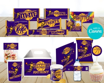 Basketball Party Printable Pack, Favor Bags, Labels (Canva Template)