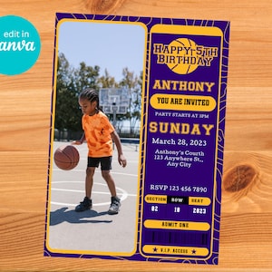 Basketball-Geburtstags-Einladungs-Vorlage, druckbare Einladung, Canva bearbeitbar,