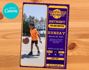 basketball Birthday Invitation Template,Printable Invitation,Canva Editable,