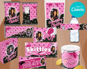 Editable Graduation Party Favors with Photo Canva Template Bundle
