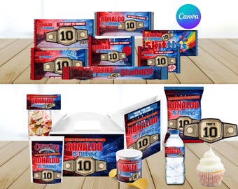 Wrestling Party Pack Printables, Favor Bag, Chip Bag, canva template(Digital Printable Design)