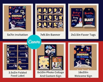Outer Space Birthday Party Decoration Bundle: Editable Canva Template (Digital Download)