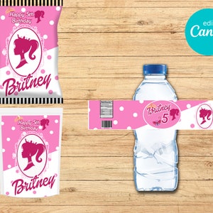 doll Party Pack printable, ,chip bag, water bottle label,juice pouch  Digital Printable Design
