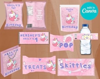 Unicorn Birthday Party Favor Template Bundle (Digital Download)