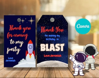 Outer Space Thank You Tags: Astronaut Birthday Party Favors (Canva Template)