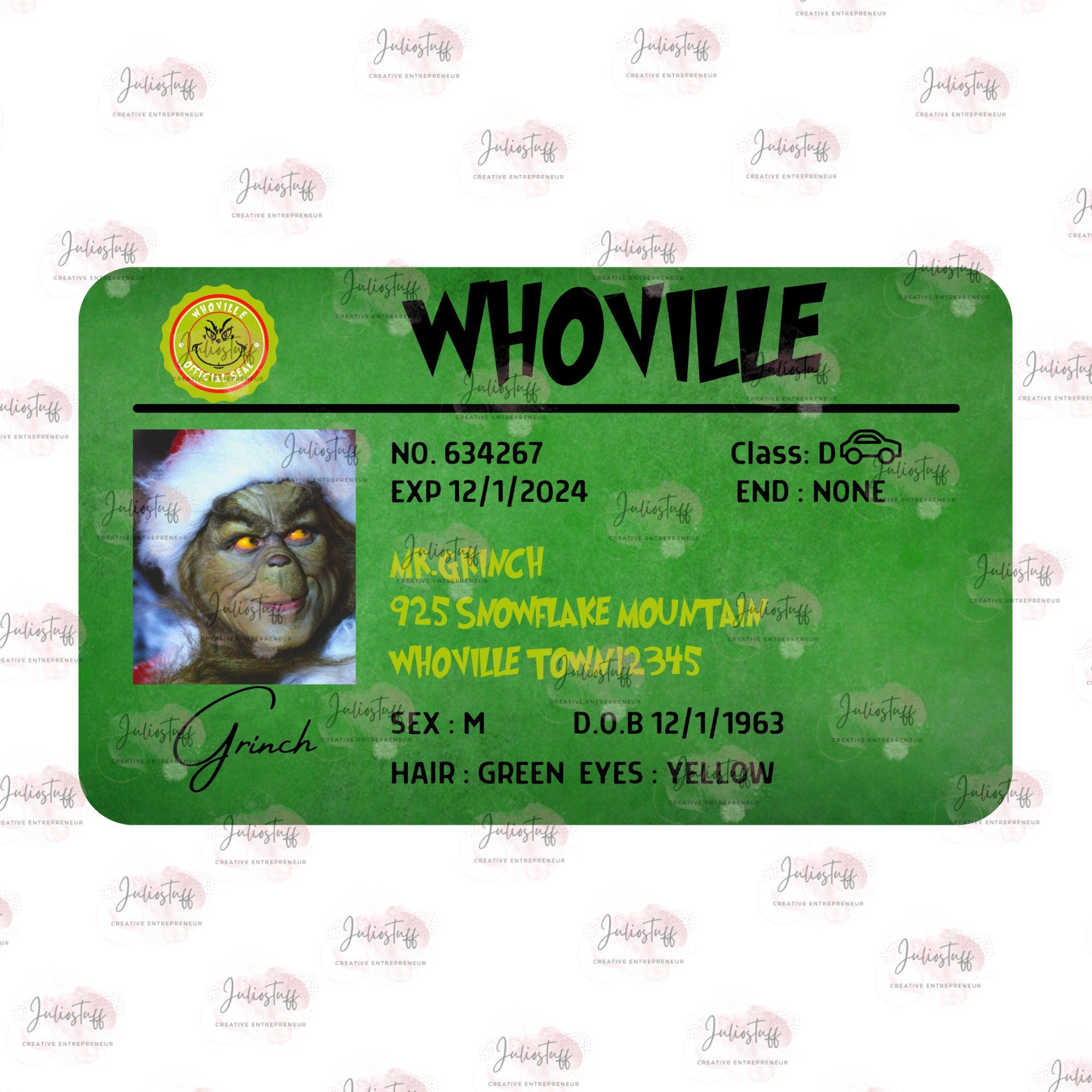 Grinch Drivers License PNG Etsy