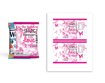 Breast Cancer Fruit snacks label,Inspirational Quotes, Survivor Support Gift Ideas, Instant Download
