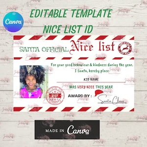 Tarjeta de identificación de la Lista de Santa Niza Editable