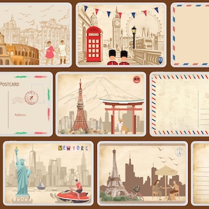 Cartes postales vintage de la ville - Cartes postales de voyage (Bundle) Feuille de collage numérique à télécharger - Papier numérique - Imprimables à téléchargement immédiat