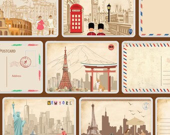 City Vintage Postcards: Travel Collage Sheet (Digital Download)