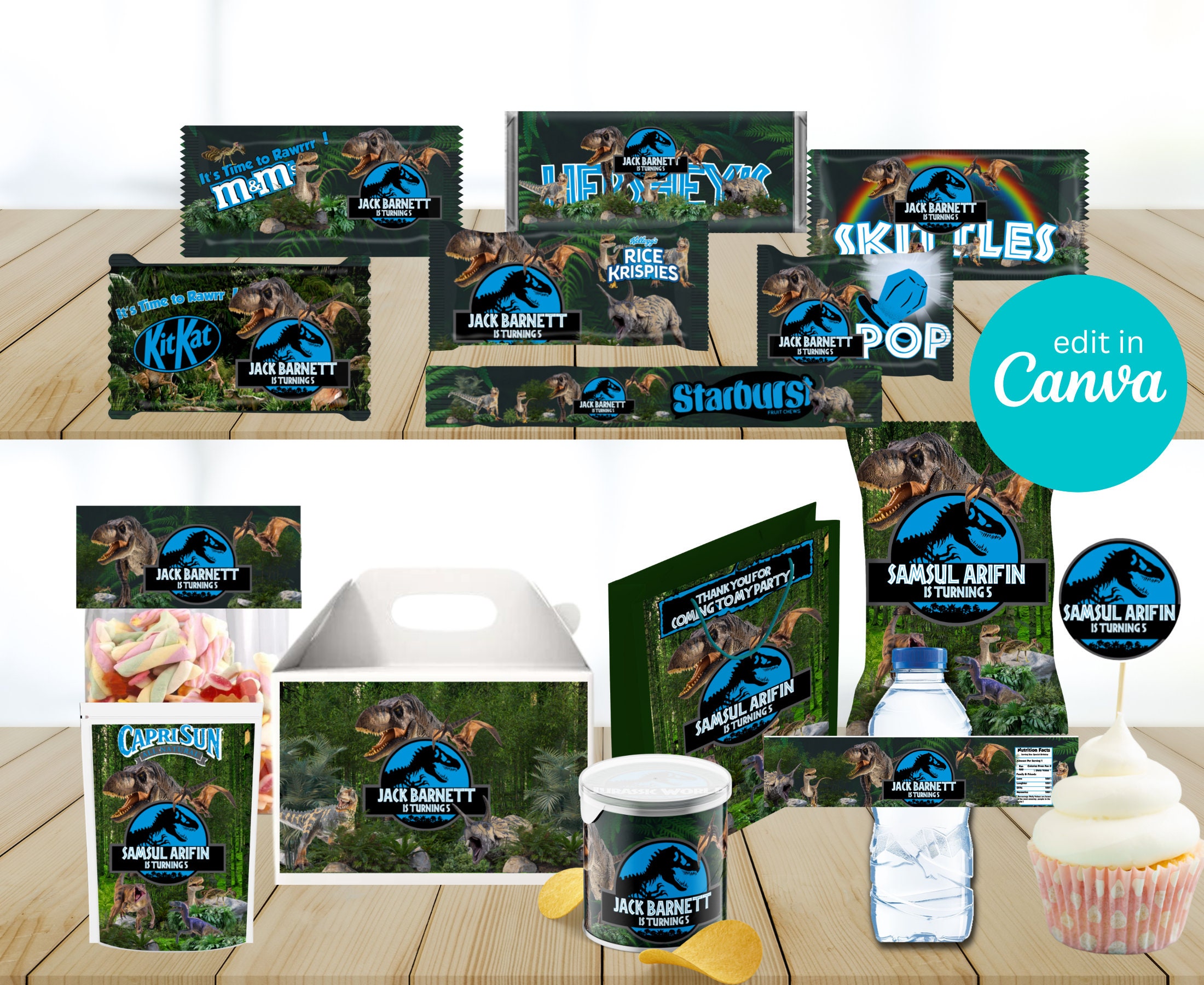 15 Jurassic Party Pack Printable, Favor Bag,chip Bag, Water Bottle ...