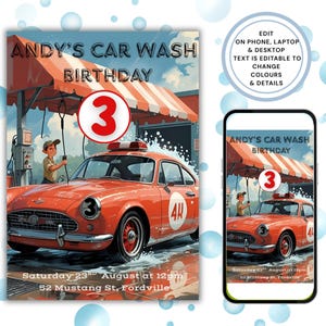Car Wash Birthday Party Personalised Invite