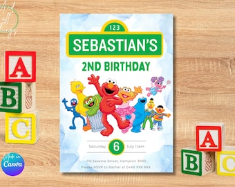 Editable Birthday Invitation| Elmo Birthday Invite| Kids Birthday Invitation| Birthday Template| Cute Birthday Party| Canva Template