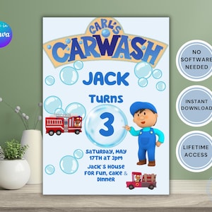 Carls Car wash birthday - Editable Invitation | Digital DIY Printable Kids Party Template