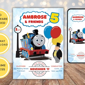 Thomas Invitation Template - Thomas the Tank Engine Train Party Invite -  Hop On Board for this Instant Download DIY