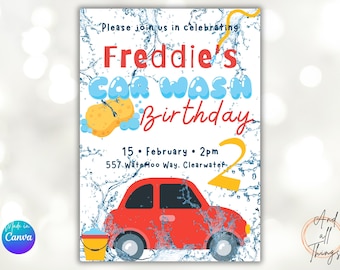 Invitación de Cumpleaños Lavado de Coches - Invitación Fiesta Infantil | Plantilla Digital DIY Imprimible