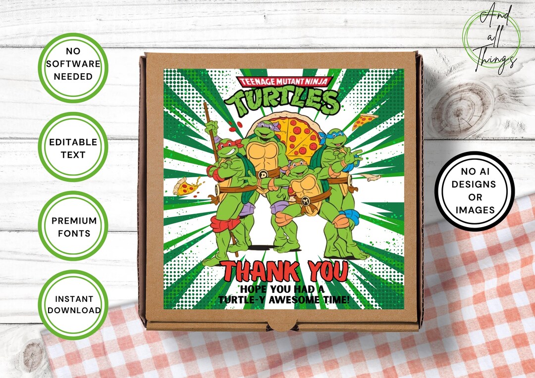 Fake Ninja Rurtle Label Ninja Turtles Pizza Box Labels | Instant Digital Download - Etsy