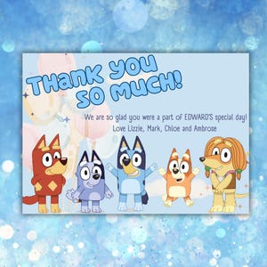 Bluey Thank You Blue Party Invitation: 6x4