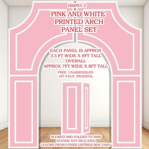 H6096FS. SB pink and white and white printed arch panel set Stands not included, scored to ship