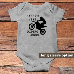 Motocross Baby Bodysuit, Daddys Next Riding Buddy, Dirt Bike, Race Day, Racing Dad, Funny Baby Clothes, Cute Baby Outfit, Baby Announcement