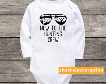 Hunting Baby Bodysuit, New To The Crew, Funny Baby Clothes, Cute Baby Outfit, Baby Announcement, Newborn, Future Hunter, Crawl Walk Hunt