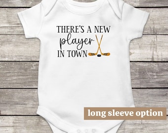 Hockey Baby Bodysuit, There's A New Player In Town, Ice Hockey Gift, Hockey Puck, Funny Baby Clothes, Baby Announcement, Cute Newborn Outfit
