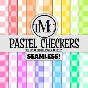 Papier cyfrowy SEAMLESS Pastel Checkers + papier tęczowy w bonusie! - Papier do scrapbookingu, tła cyfrowe