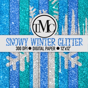 Può includere: Pacchetto di carta digitale con 6 motivi diversi che presentano trame di glitter blu, turchese e argento con disegni di fiocchi di neve. 300 DPI. 30,5 cm x 30,5 cm.