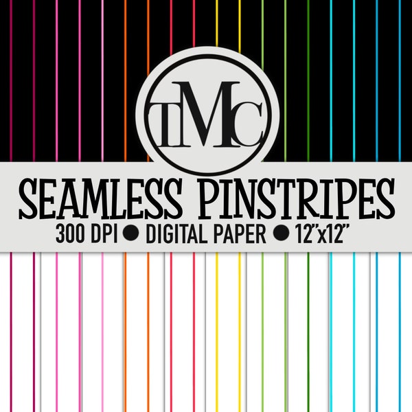 SEAMLESS Pinstripes Digital Paper Pack! Colored Pinstripes on black/white background, digital paper, scrapbook paper, stripes, pinstripes