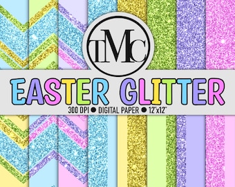 Easter GLITTER Digital Paper + Two BONUS Papers! - Scrapbook Paper, Digital Background, Easter Paper