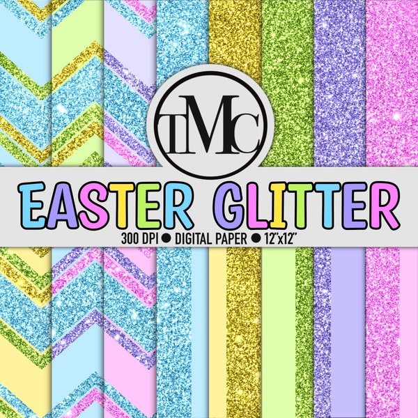 Easter GLITTER Digital Paper + Two BONUS Papers! - Scrapbook Paper, Digital Background, Easter Paper