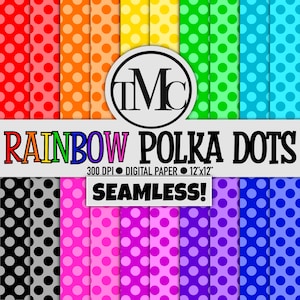 SEAMLESS Polka Dot Digital Paper in Rainbow colors! - Scrapbook paper, digital backgrounds