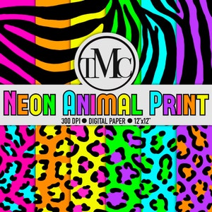 Neon Animal Print + TWO BONUS RAINBOW Prints! Zebra and Leopard Digital Scrapbook Paper