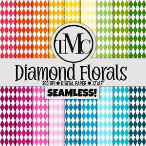 SEAMLESS Diamond Florals Paper Pack! Floral Colored Diamond Pattern, digital paper, scrapbook paper, digital background