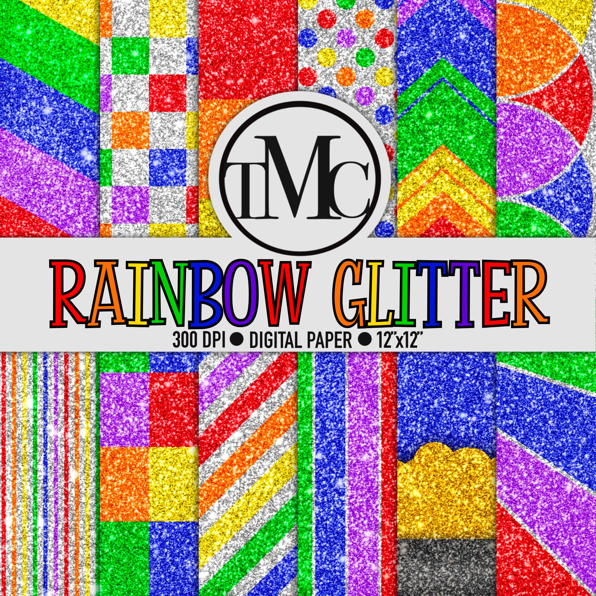 Rainbow Confetti Digital Paper Pack, Rainbow Paper, Scrapbook Paper,  Confetti, Background, Party, Instant Download, Commercial Use 
