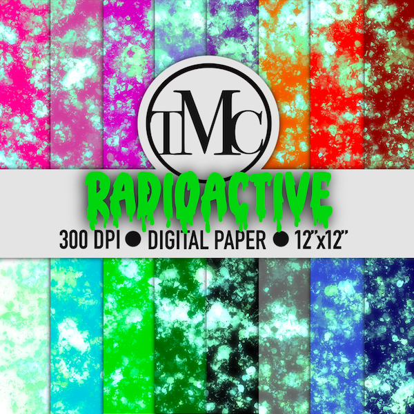 RADIOACTIVE Digital Paper | Glowing Paper, Green Splatter, Slime Paper, Scrapbook Paper, Digital Background - INSTANT DOWNLOAD!