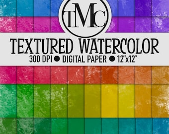 Textured Watercolor Digital Paper - Rainbow Palette (Digital Download)