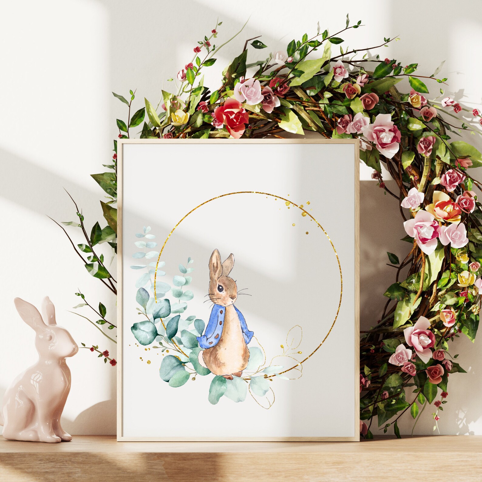 Peter Rabbit in Gold, Eucalyptus Wreath PNG, Instant Digital Download ...