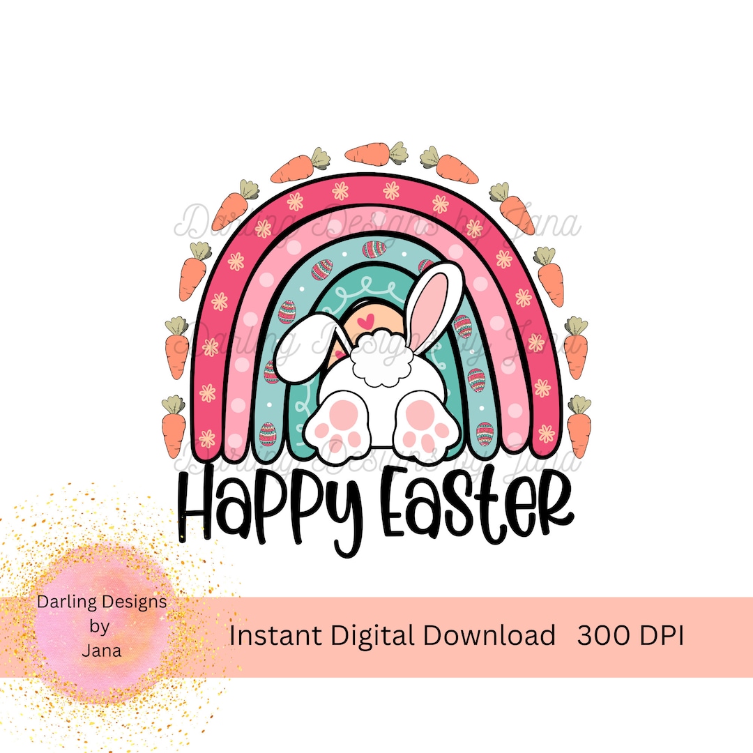 Happy Easter Rainbow Bunny Png Easter Printable Instant Digital