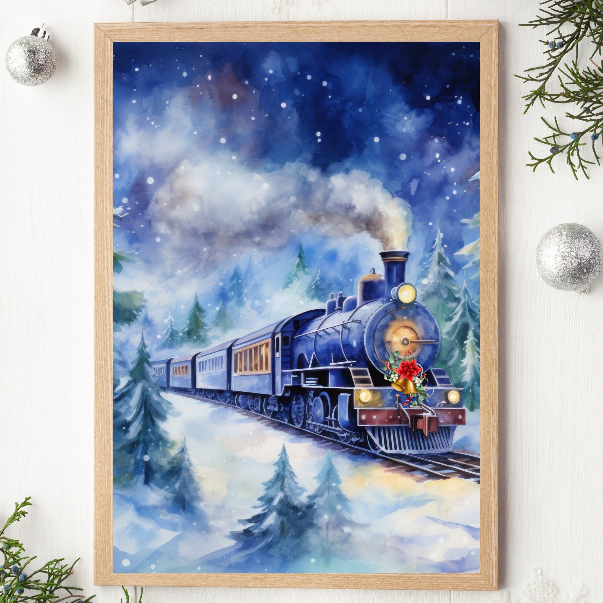 Set of 5 Christmas Train JPG Printables, Instant Digital Download ...
