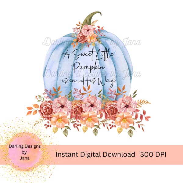 A Sweet Little Pumpkin is on His Way PNG, Baby Shower Printable, Instant Digital Download, Template for Sublimation