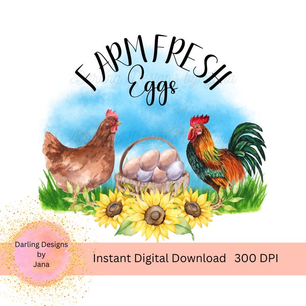 Farm Fresh Eggs PNG, Farm Printable, Instant Digital Download, Template for Sublimation