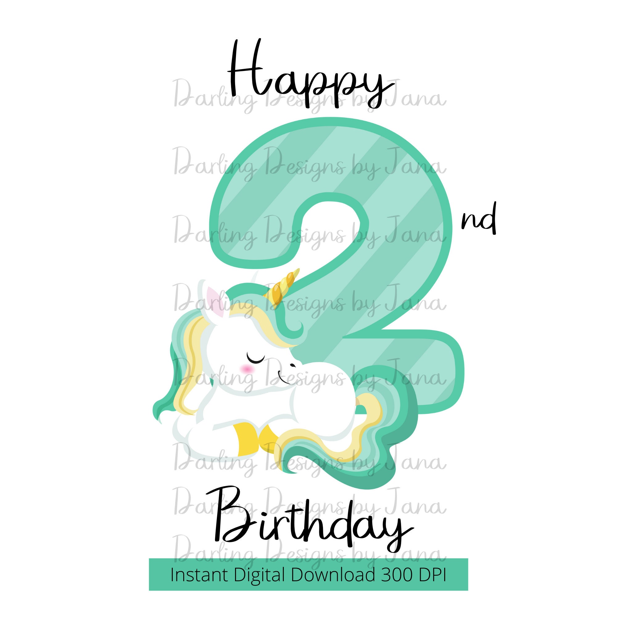 Unicorn Happy 2nd Birthday PNG Birthday Printable Instant - Etsy Canada