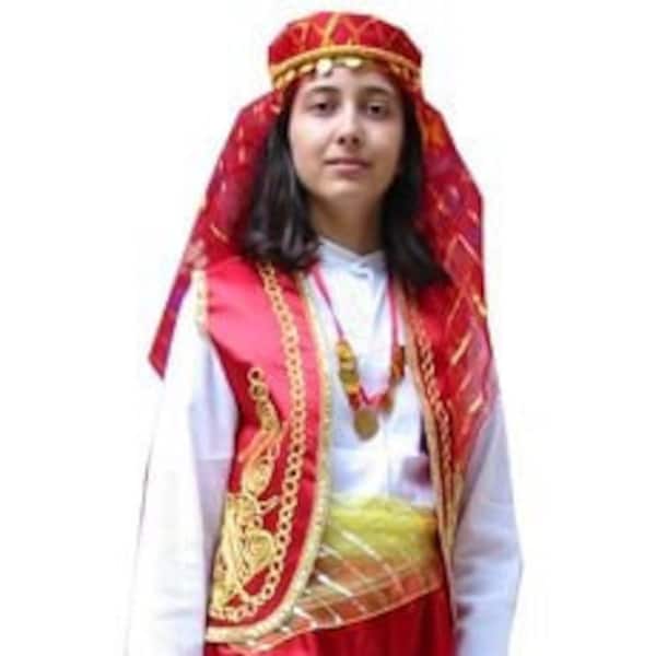 Traditionelles türkisches Kinderkleid Volkstanzkostüm Ottoman Anatolian, lustiges traditionelles Mädchenkleid